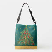 Red Green Gold Glitter Chrismas Winter Bird Tree Crossbody Tas (Achterkant)