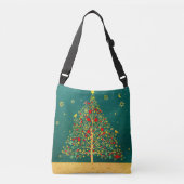 Red Green Gold Glitter Chrismas Winter Bird Tree Crossbody Tas (Voorkant)