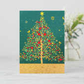 Red Green Gold Glitter Chrismas Winter Bird Tree Feestdagenkaart (Staand voorkant)