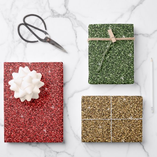 Red Green Gold Glitter Holiday Kerstmis Trendy Inpakpapier Vel (Voorkant)