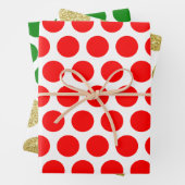 Red Green Gold Glitter Polka Dot Kerstmis Inpakpapier Vel (In situ)