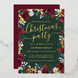 Red Green Gold Leaf Corporate Christmas Party Folie Uitnodiging