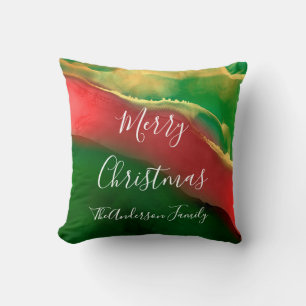 Red Green Gold Monogram Merry kerst Kussen