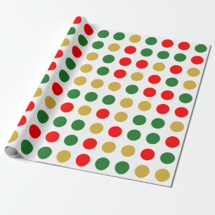 Red Green Gold Polka Dot Kerstmis Cadeaupapier
