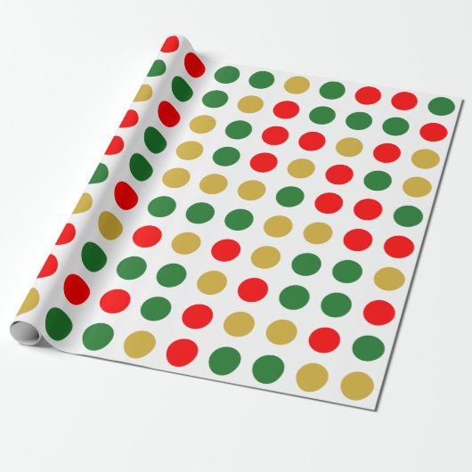 Red Green Gold Polka Dot Kerstmis Cadeaupapier (Uitgerold)