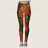 Red Green & Gold Psychedelic Tie Dye Christmas Leggings (Voorkant)