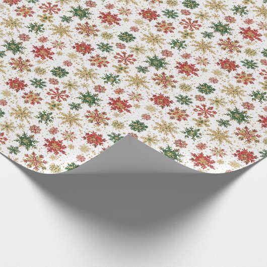 Red, Green & Gold Snowflake Pattern Cadeaupapier (Hoek)