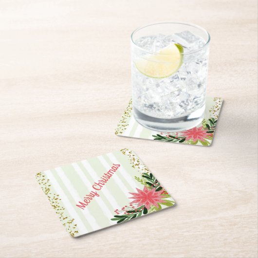 Red Green Gold Sparkle Poinsettia Kerstmis Kartonnen Onderzetters (Insitu)