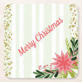 Red Green Gold Sparkle Poinsettia Kerstmis Kartonnen Onderzetters (Voorkant)