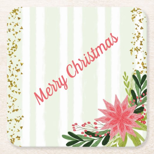 Red Green Gold Sparkle Poinsettia Kerstmis Kartonnen Onderzetters (Voorkant)