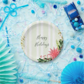 Red Green Gold Sparkle Poinsettia Kerstmis Papieren Bordje (Feest)