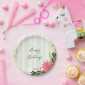 Red Green Gold Sparkle Poinsettia Kerstmis Papieren Bordje (Feest)