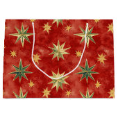 Red Green Gold Stars Christmas Groot Cadeauzakje (Voorkant)