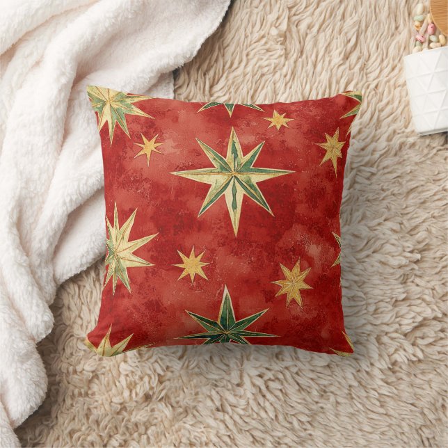 Red Green Gold Stars Christmas Kussen (Deken)