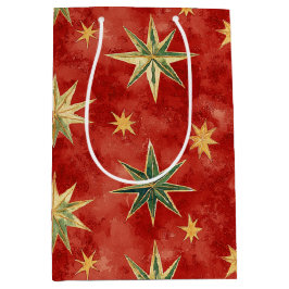 Red Green Gold Stars Christmas Medium Cadeauzakje