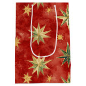 Red Green Gold Stars Christmas Medium Cadeauzakje (Achterkant)