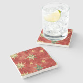 Red Green Gold Stars Christmas Stenen Onderzetter (Zijkant)