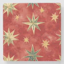 Red Green Gold Stars Christmas Stenen Onderzetter