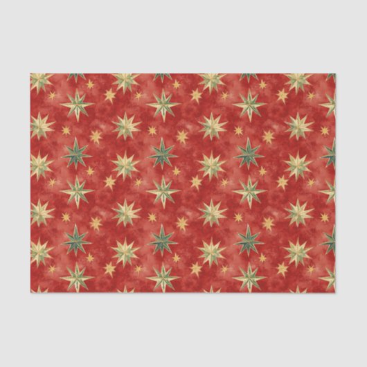 Red Green Gold Stars Christmas Tissuepapier (Voorkant)