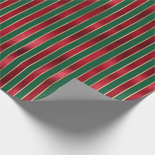 Red Green Gold Stripes Cadeaupapier (Hoek)