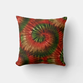 Red Green & Gold Tie Dye Starburst Spiral Retro Kussen
