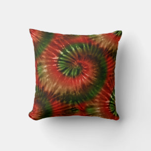 Red Green & Gold Tie Dye Starburst Spiral Retro Kussen