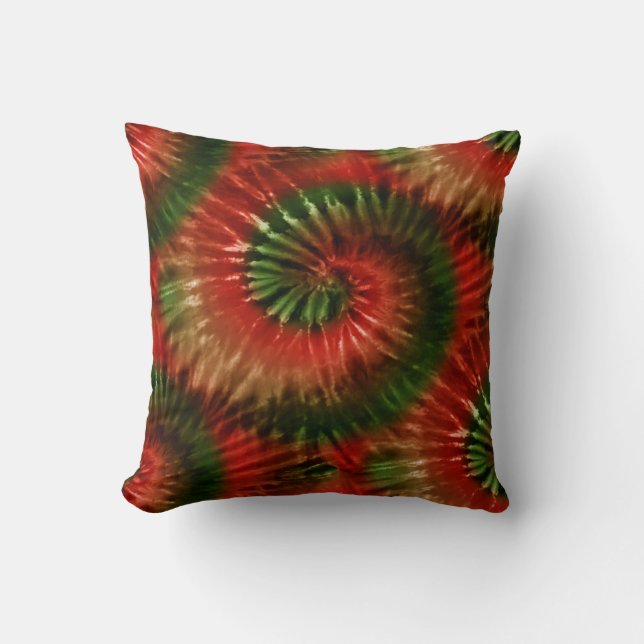 Red Green & Gold Tie Dye Starburst Spiral Retro Kussen (Voorkant)