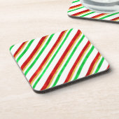Red Green Gold Waterverf Candy Cane Stripes Bier Onderzetter (Linkerzijde)
