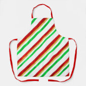 Red Green Gold Waterverf Candy Cane Stripes Schort (Voorkant)