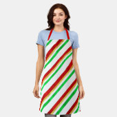 Red Green Gold Waterverf Candy Cane Stripes Schort (Gedragen)