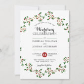 Red, Green & Gold Winter Wreath | Elegant Wedding Kaart (Voorkant)