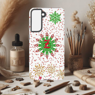 Red Green Golden Snowflakes Xmas Aangepast monogra Samsung Galaxy Hoesje