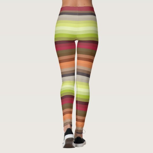 Red Green Grey Girly Stripes Custom Monogram Leggings (Achterkant)