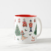 Red Green Grey Waterverf Cute Nutcracker Holiday Tweekleurige Koffiemok (Voorkant rechts)