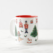 Red Green Grey Waterverf Cute Nutcracker Holiday Tweekleurige Koffiemok (Voorkant links)