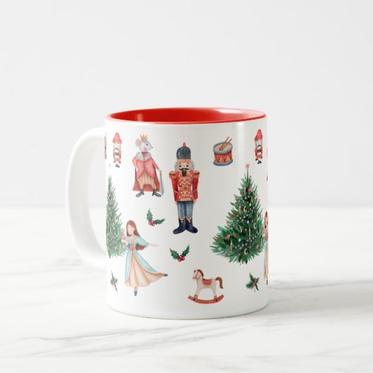 Red Green Grey Waterverf Cute Nutcracker Holiday Tweekleurige Koffiemok (Voorkant links)