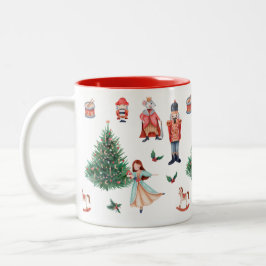 Red Green Grey Waterverf Cute Nutcracker Holiday Tweekleurige Koffiemok