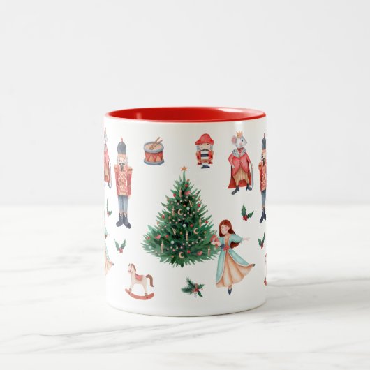 Red Green Grey Waterverf Cute Nutcracker Holiday Tweekleurige Koffiemok (Center)