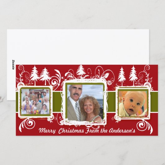 Red Green Grunge Pine Swirls Holiday Feestdagenkaart (Voorkant / Achterkant)