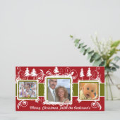 Red Green Grunge Pine Swirls Holiday Feestdagenkaart (Staand voorkant)