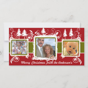 Red Green Grunge Pine Swirls Holiday Feestdagenkaart
