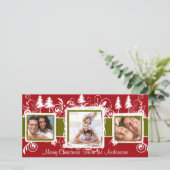 Red Green Grunge Pine Swirls Holiday Feestdagenkaart (Staand voorkant)