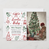 Red Green Hand Drawn Christmas Baby Shower Photo Kaart (Voorkant)