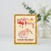 Red Green Happy Lunar Nieuw Jaar van het konijn Feestdagenkaart (Staand voorkant)