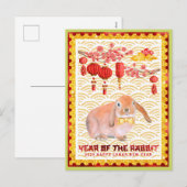 Red Green Happy Lunar Nieuw Jaar van het konijn Feestdagenkaart (Voorkant / Achterkant)
