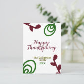 Red green happy Thanksgiving floral leaf fall Briefkaart (Staand voorkant)