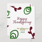 Red green happy Thanksgiving floral leaf fall Briefkaart (Voorkant / Achterkant)