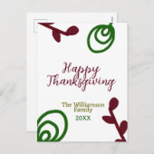 Red green happy Thanksgiving floral leaf fall Feestdagenkaart (Voorkant / Achterkant)