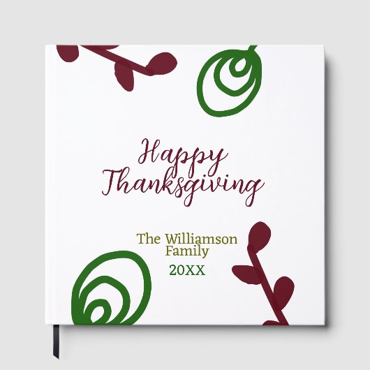 Red green happy Thanksgiving floral leaf fall Gastenboek (Voorkant)