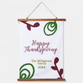 Red green happy Thanksgiving floral leaf fall Hangend Wandkleed (Voorkant)
